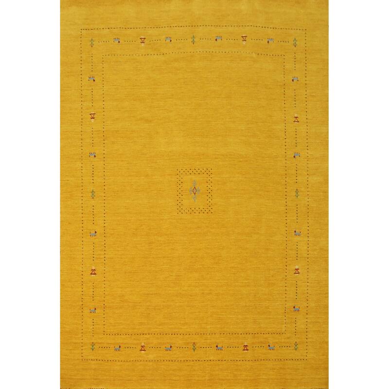 Hand Knotted Oriental 100% Wool Carpet Tribal Animal Pictorial Yellow & Gold Gabbeh Area Rug - 9' 9'' X 8' 0''