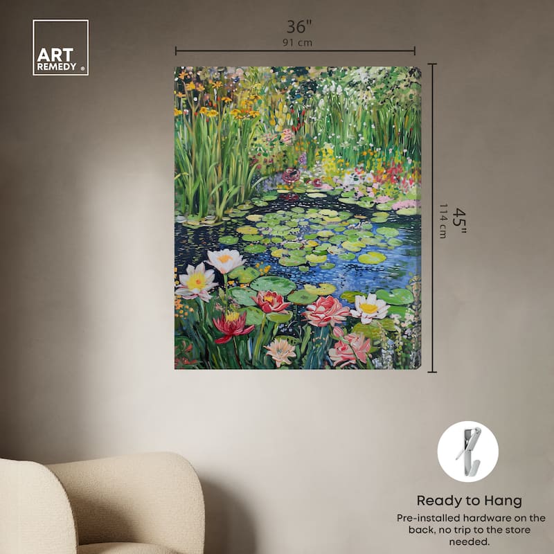 Art Remedy Impressionist Pond Gallery Wrapped Impressionism 1 Piece Canvas Wall Art /Monet And Van Gogh Inspired Art