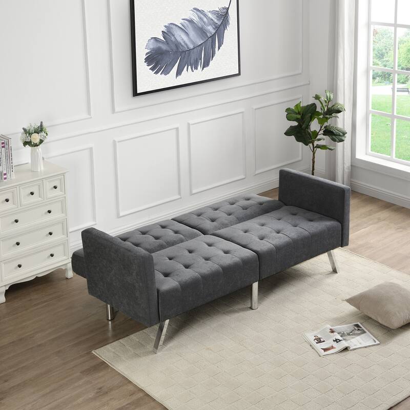 Convertible Folding Dark Grey Linen Sofa Bed for Small Spaces