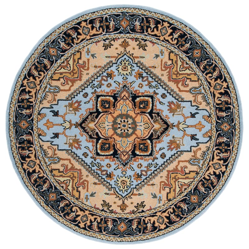 SAFAVIEH Handmade Heritage Carrol Traditional Oriental Wool Rug - 6' Round - Blue/Light Brown - Round