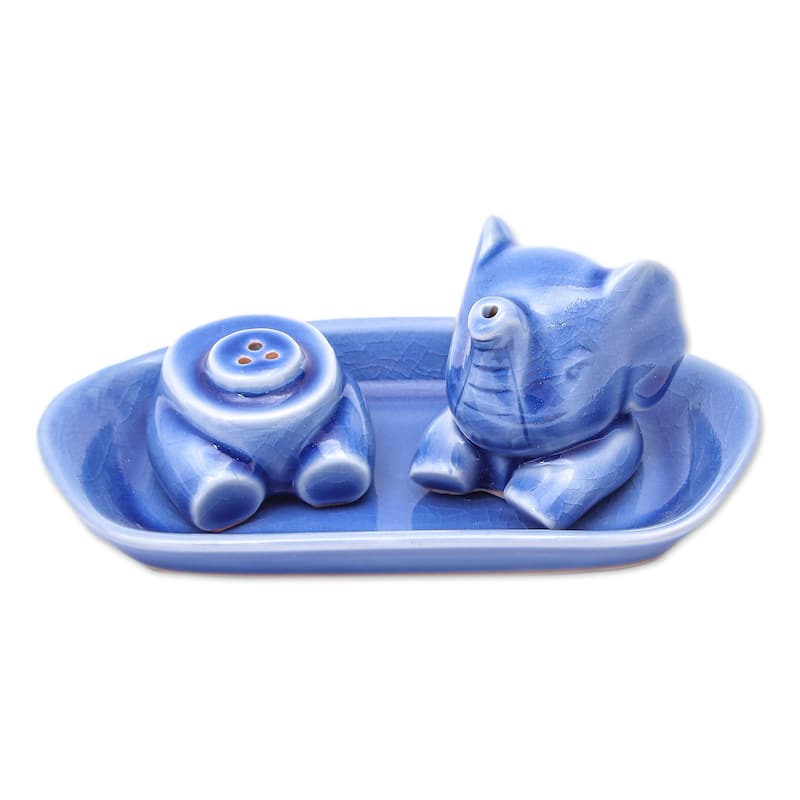 Novica Handmade Magic Elephant In Blue Salt And Pepper Set (3 Pieces)
