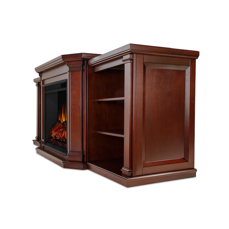 Valmont 74.25" Electric TV Stand Fireplace in Dark Mahogany by Real Flame - 75.5 W x 21.5 D x 27.7 H