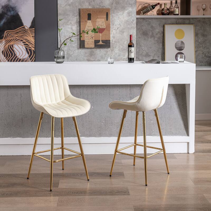 2 Bar Stools with Chrome Footrest Velvet Fabric Counter Stool Golden Leg Simple Bar Stool - N/A