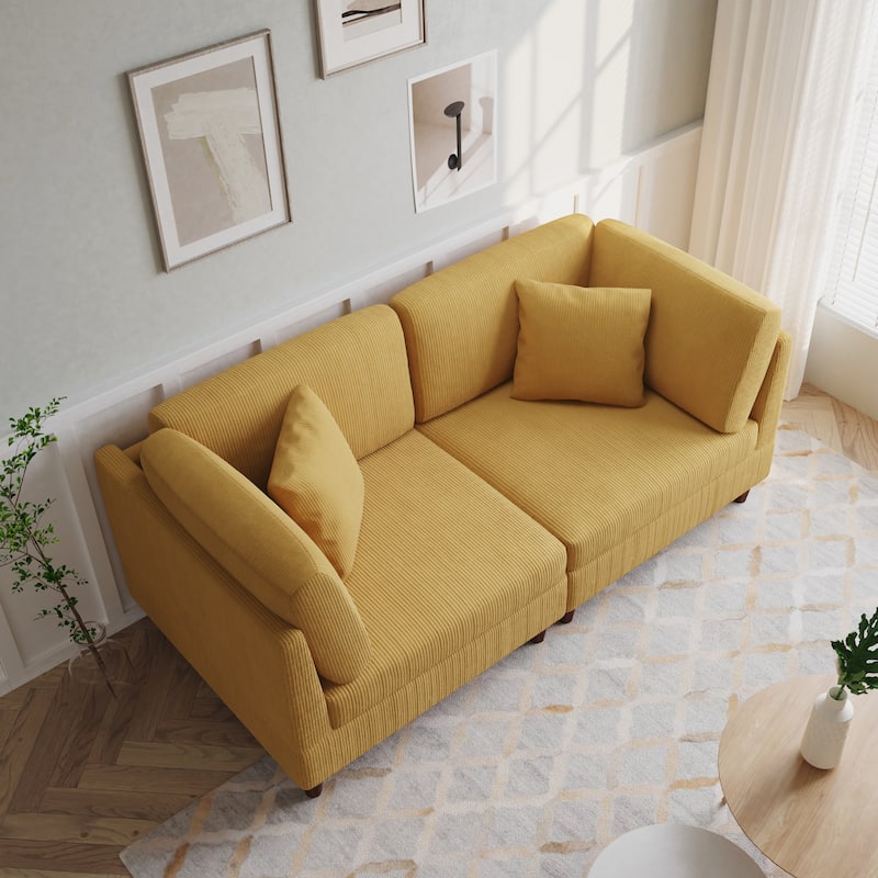 Corduroy Modular Sectional Sofa Set With Pillows