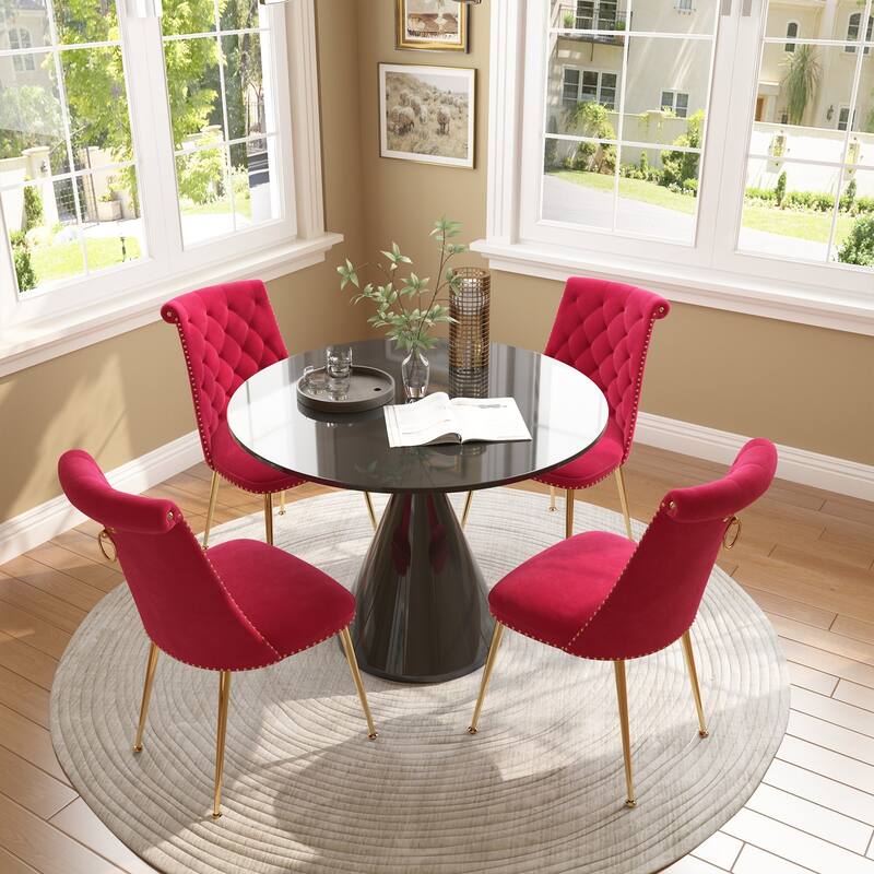 48" Light Luxury Black High Gloss Large Countertop Dining Table with Velvet Dining Chair Set