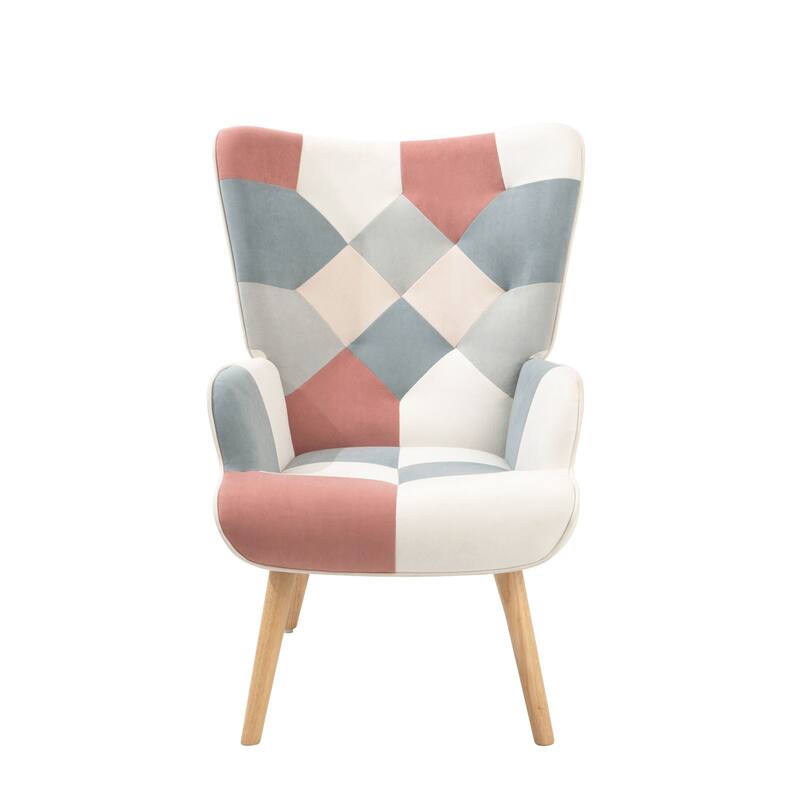 Accent Chair with Ottoman, Comfy Side Armchair for Bedroom, Creative Splicing Cloth Surface
