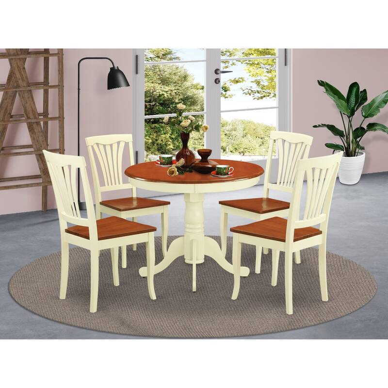 East West Furniture 5 Piece Dining Room Furniture Set- A Round Kitchen Table and 4 Dining Chairs, Buttermilk & Cherry - ANAV5-WHI-W