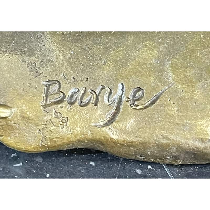 Lion Bronze Sculpture Statue Figure Handmade Art By Antoine Barye On Marble Base