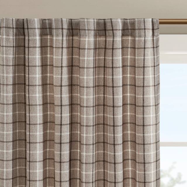 Madison Park Salford Plaid Rod Pocket and Back Tab Single Curtain Panel with Fleece Lining