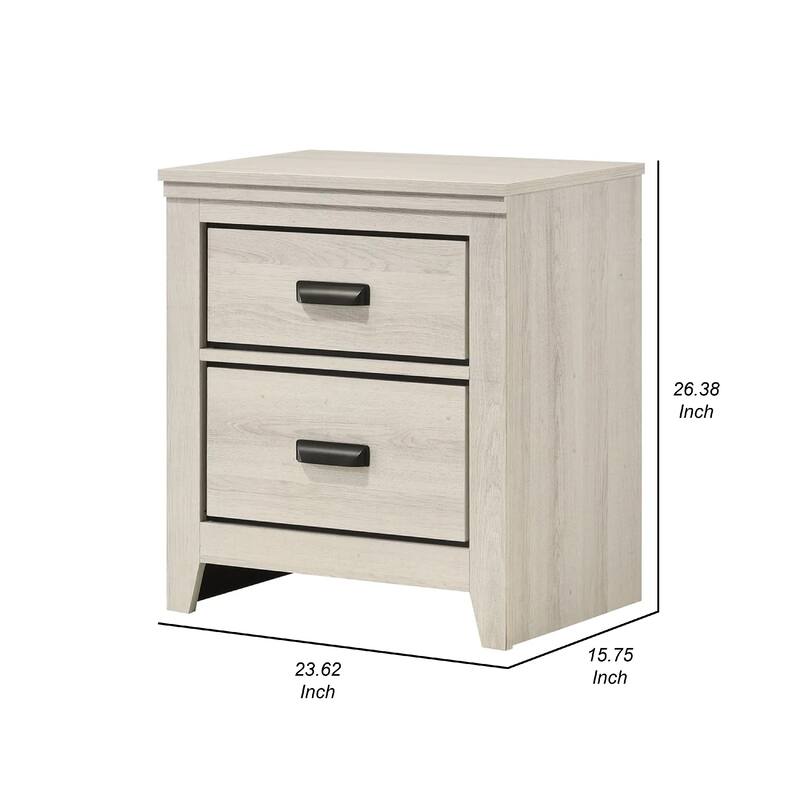 Lei Bedroom Nightstand with 2 Drawers, Distressed White Wood