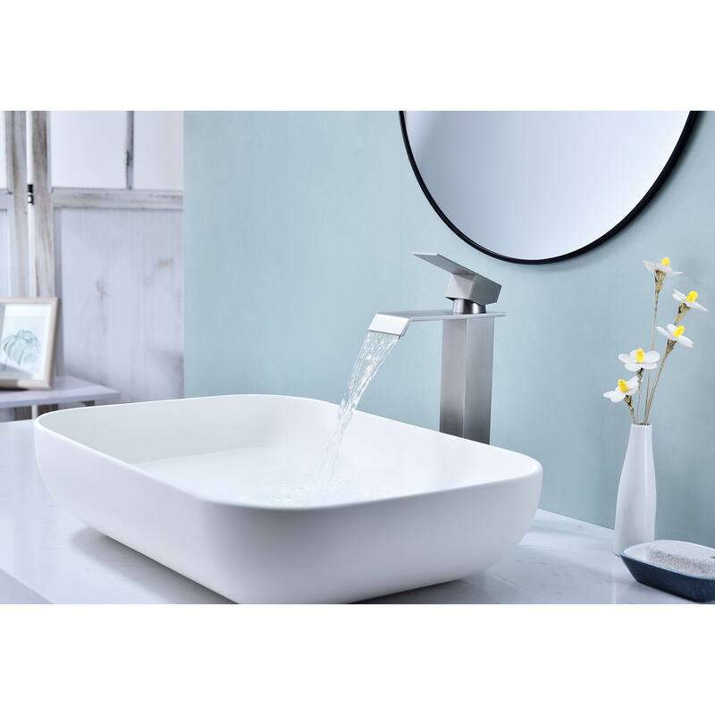 Modern Single Handle Sink Vanity Bathroom Faucet with Waterfall Spout, Anti Corrosion, Anti Rust, Easy Clean