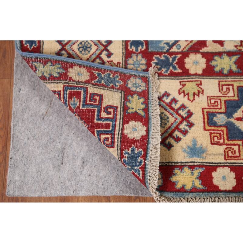 Hand Knotted Oriental 100% Wool Carpet Traditional Geometric Navy Blue & Blues Kazak Area Rug - 9' 10'' X 6' 8''