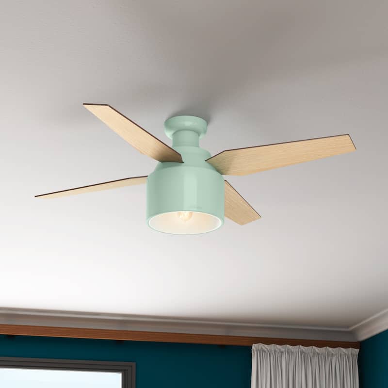 Hunter 52" Cranbrook Ceiling Fan with LED Light Kit and Remote - Mid-Century Modern, Low-Profile - Mint Green
