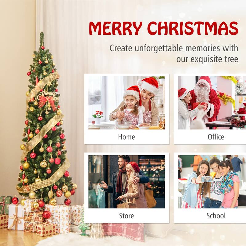 Gymax 5/6 FT Pencil Christmas Tree Artificial Xmas Tree w/ 295/392 - See Details