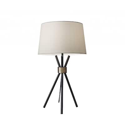 Black Metal Tripod Table Lamp with Off-White Linen Empire Shade Rotary Switch - 10.75” x 14.50” x 25.50” (D x W x H)