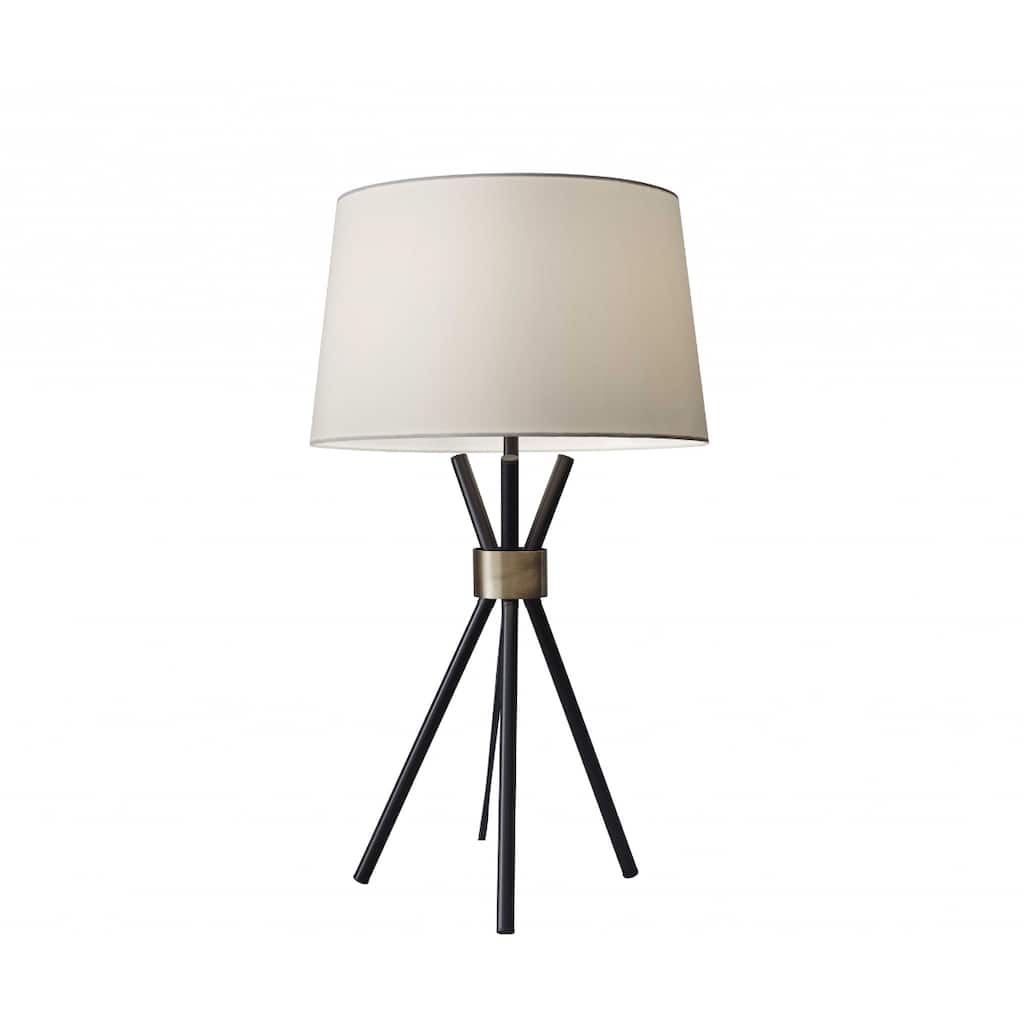 Black Metal Tripod Table Lamp with Off-White Linen Empire Shade Rotary Switch - 10.75” x 14.50” x 25.50” (D x W x H)