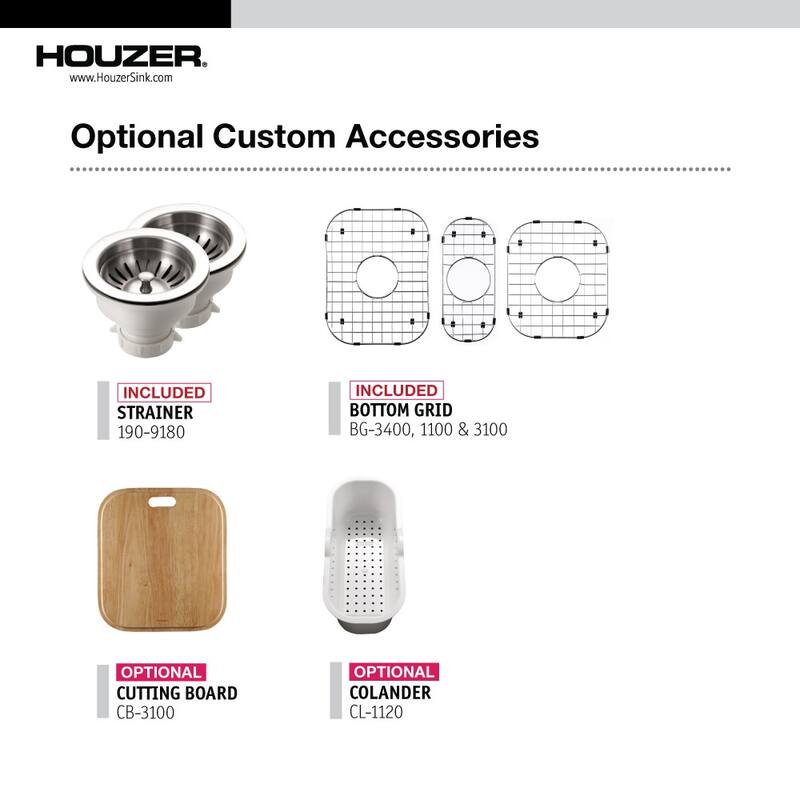 Houzer PGT-4322-C Premier 41-5/16" Drop In Triple Basin Stainless - Stainless Steel