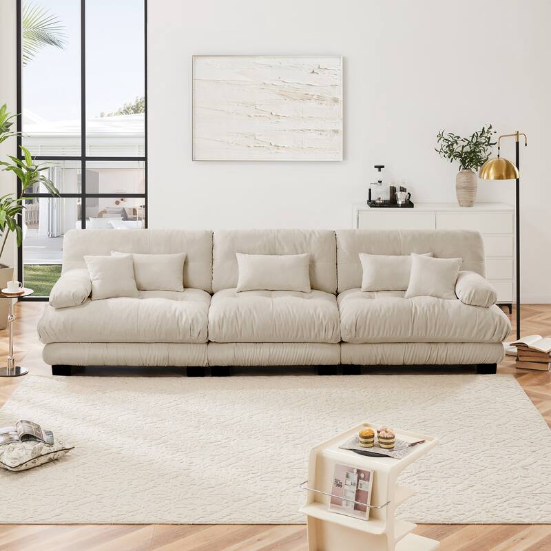 Rossetta 3-Seater Stylish Design Chenille Modular Sectional Sofa with Round Bolster Armrests - Light Coffee