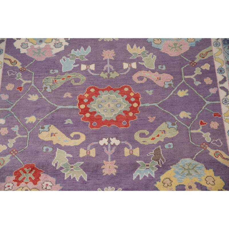 Purple Floral Oushak Indian Area Rug Handmade Wool Carpet - 8'10"x 11'8"