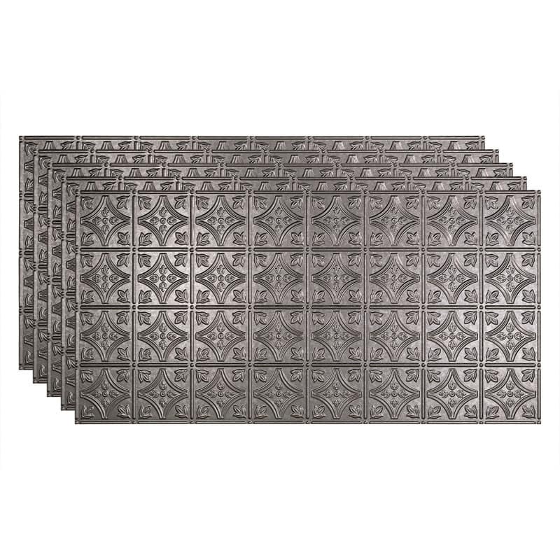 FASÄDE Traditional Style1 Decorative Vinyl 2ft x 4ft Glue Up Ceiling Panel in Galvanized Steel (5 Pack) - 5 Pack - Galvanized Steel