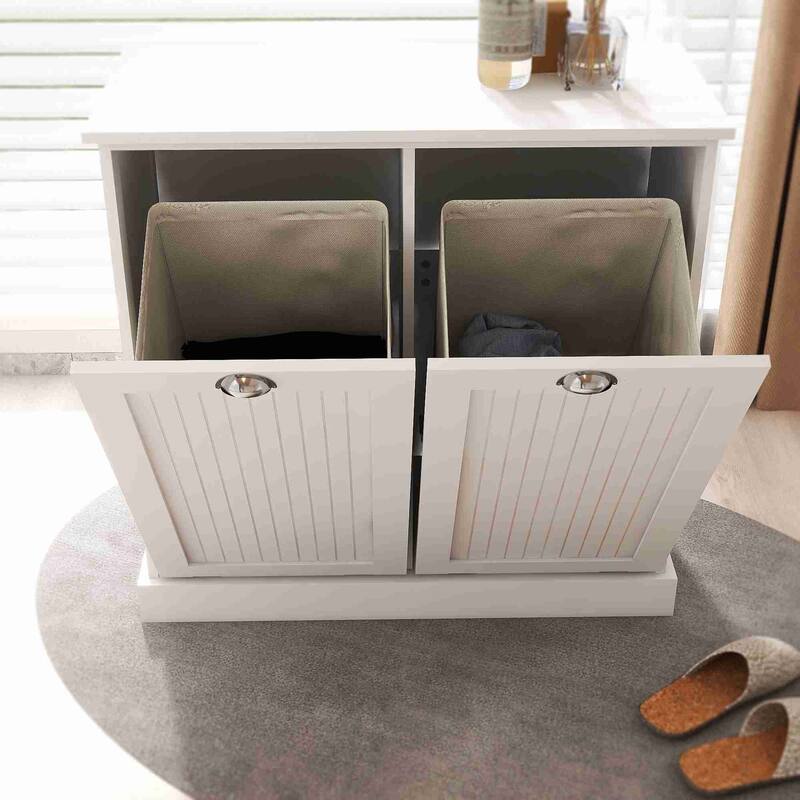 33" White Tilt-Out Laundry Sorter Cabinet with Two-Compartment