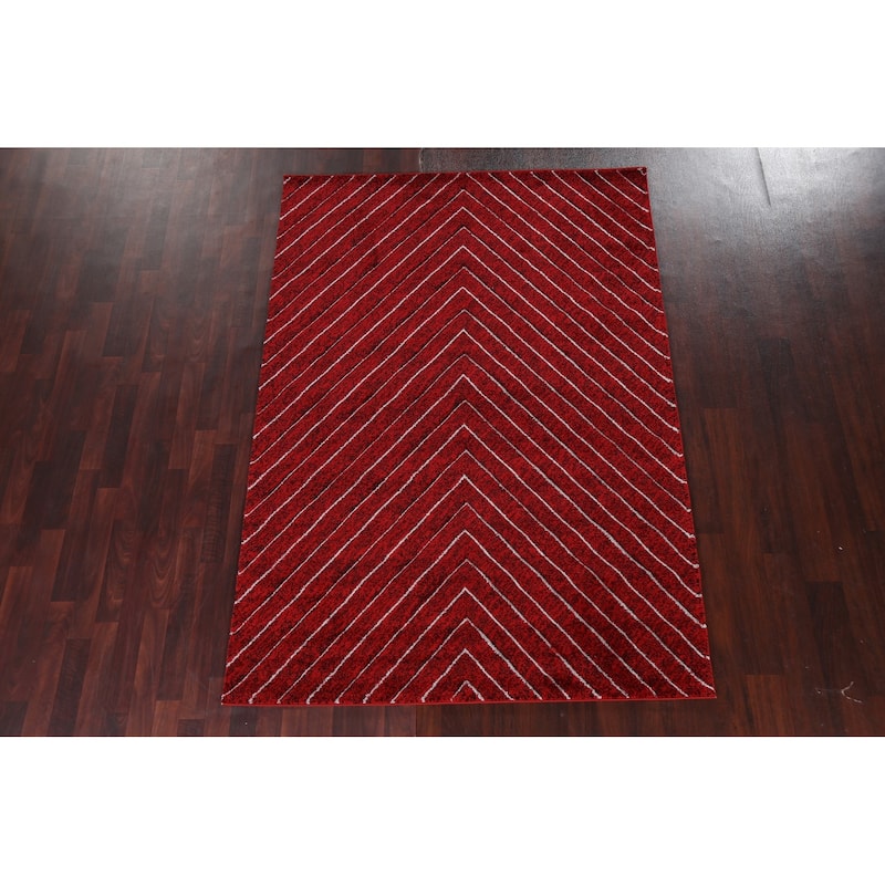 Red Chevron Style Transitional Oriental Turkish Rug Modern Carpet
