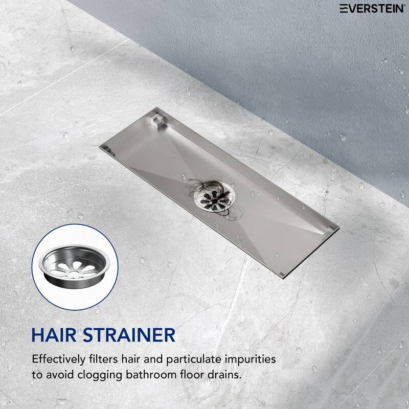 12-inch Linear Shower Drain With Solid Cover in Stainless Steel
