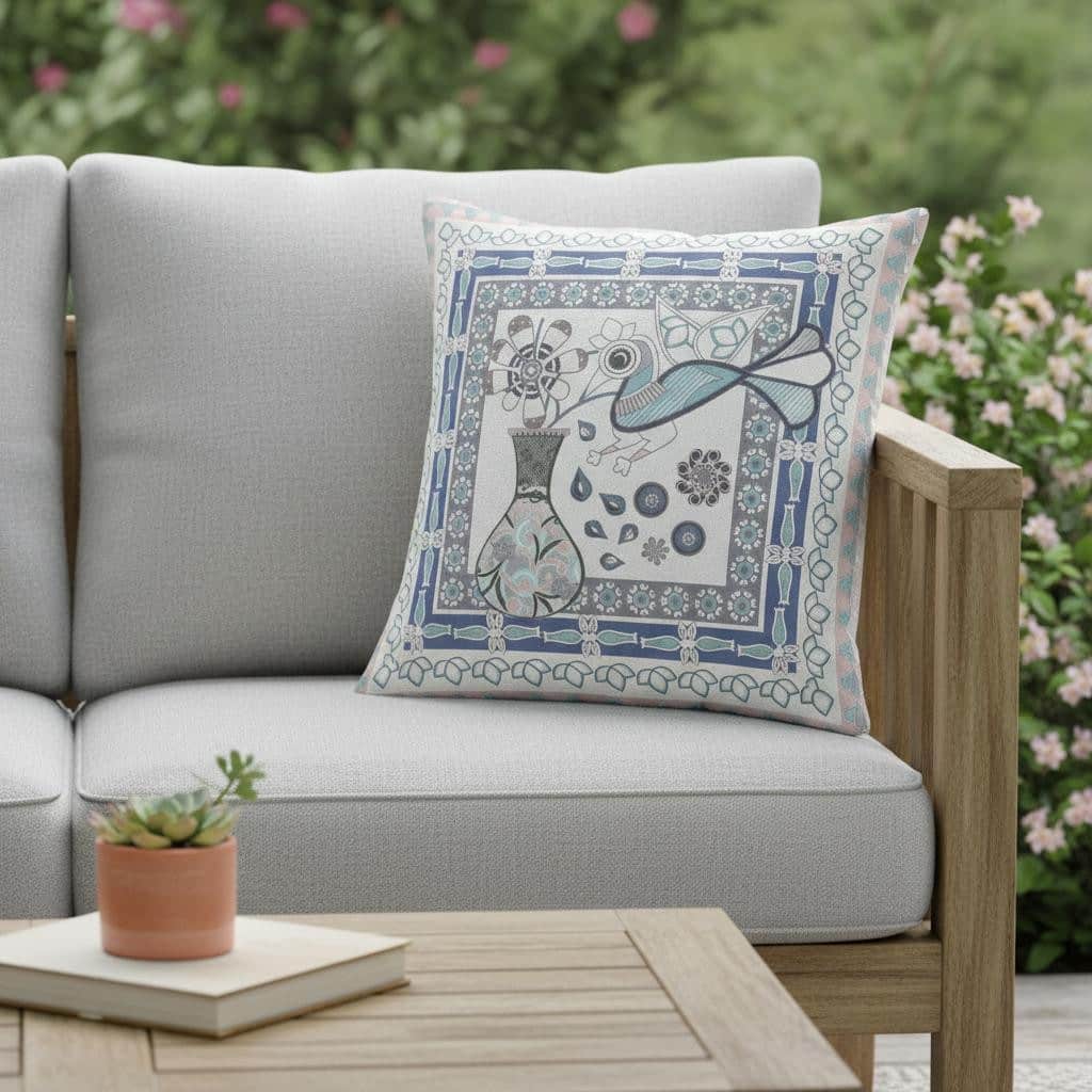 HomeRoots 20" x 20" Pink and White Bird Blown Seam Floral Indoor Outdoor Throw Pillow - 20.00' X '5.00' X '20.00