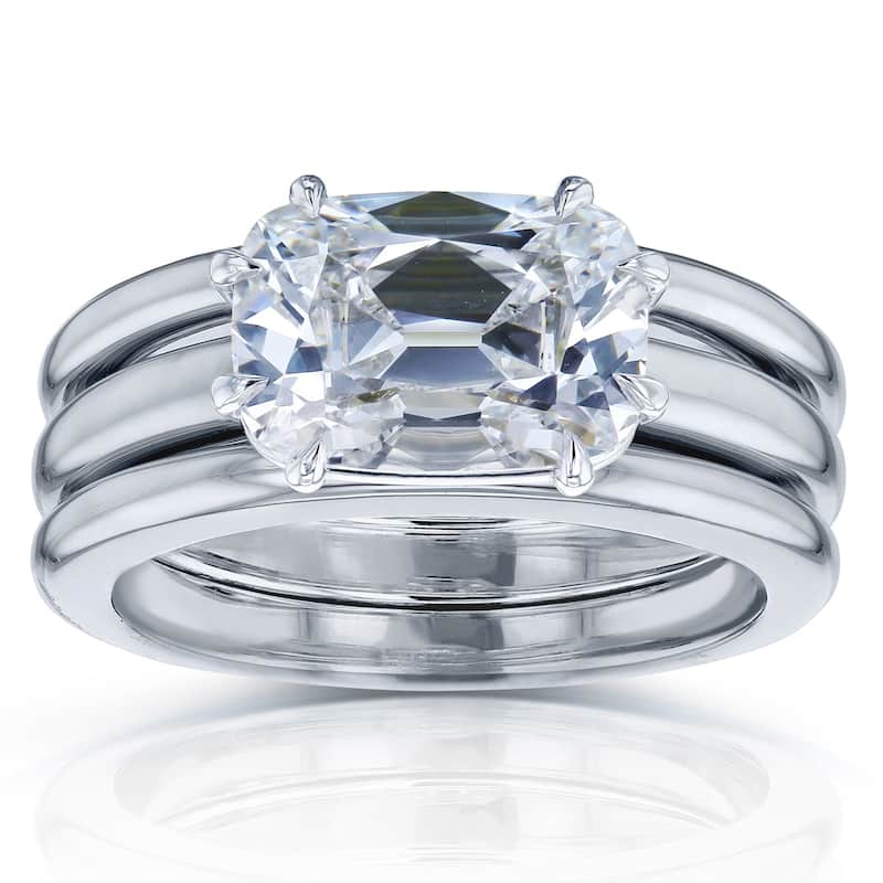 Kobelli 3 Carats Old Mine Cut Diamond Solid Platinum Lab Grown Elongated Cushion East-West Charli 3pc Bridal Set