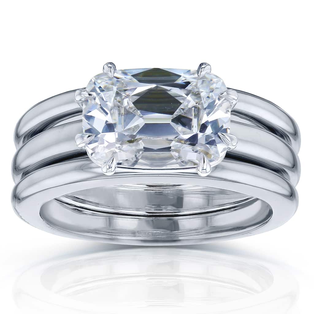 Kobelli 3 Carats Old Mine Cut Diamond Solid Platinum Lab Grown Elongated Cushion East-West Charli 3pc Bridal Set