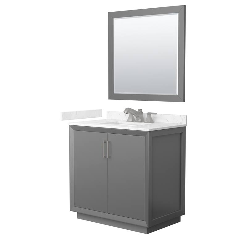 Wyndham Collection WCF4141-36S-VCA-US3M34 Strada 36" Free Standing - Dark Gray / Carrara Cultured Marble Top / Brushed