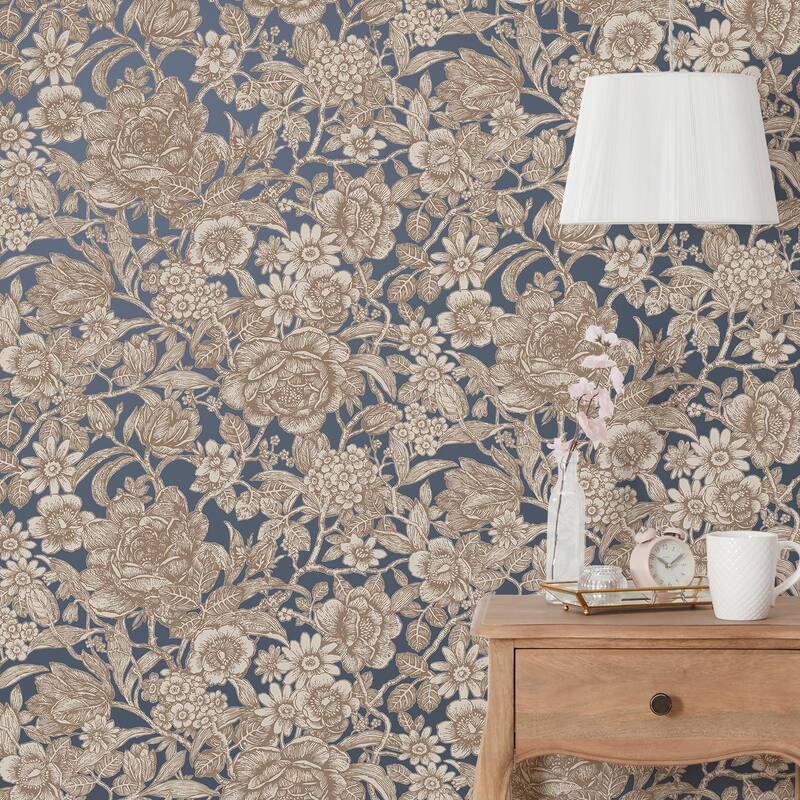 Fine Decor Hedgerow Navy Floral Trails Wallpaper