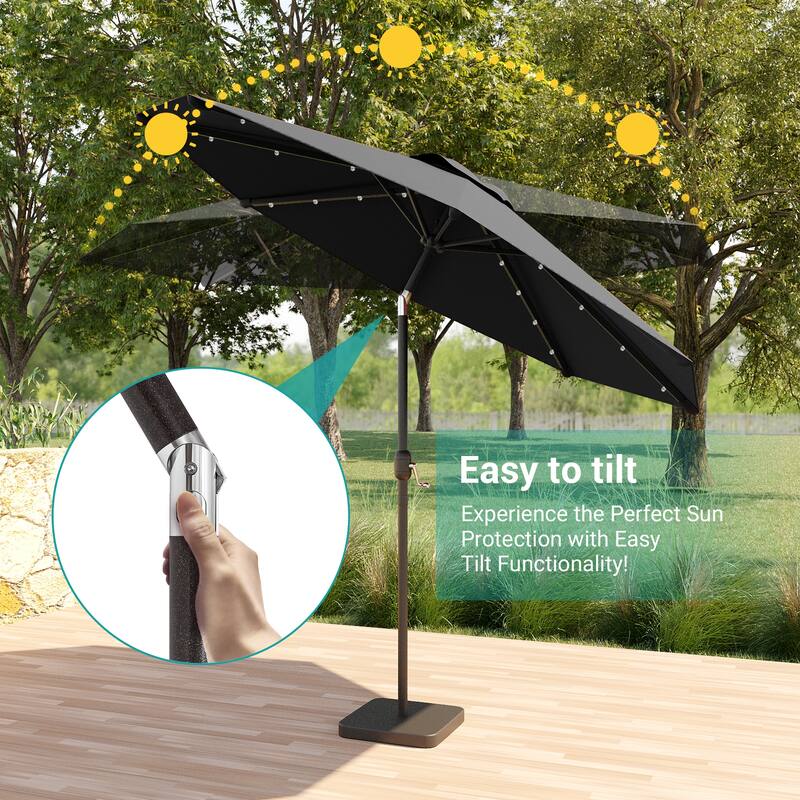 BONOSUKI Patio 9Ft LED Market Umbrellas With Solar Lights, Table Umbrella for Patio and Outdoor With Tilt Button