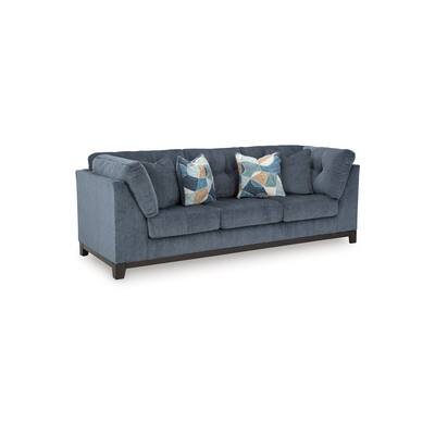 Maxo Sofa, 100 Inch Tufted Rich Blue Polyester, 5 Accent Throw Pillows