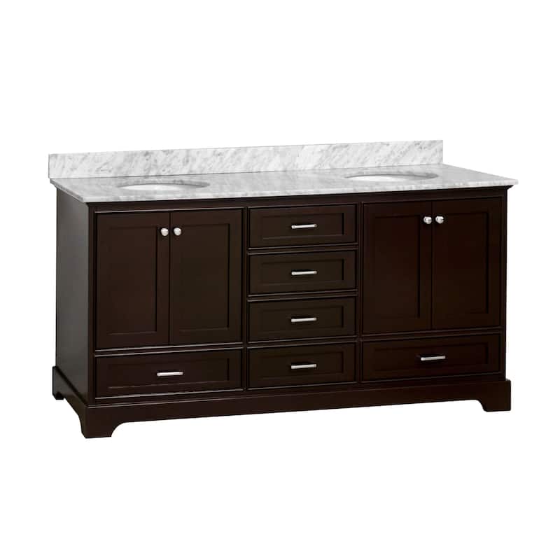 KitchenBathCollection Harper 72" Double Bathroom Vanity with Carrara Marble Top