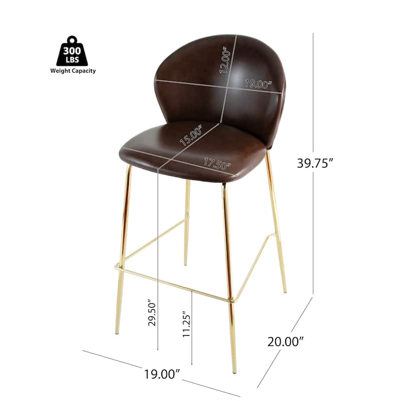 Christopher Knight Home - Kira Modern Upholstered Bar Stools Set of 2 with Gold Metal Frame and Low-Back Design
