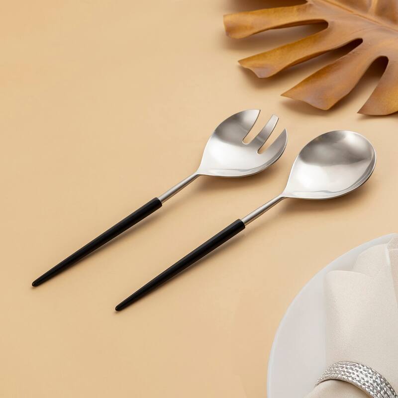 Set of 2 Stainless Steel & Resin Handle Salad Set