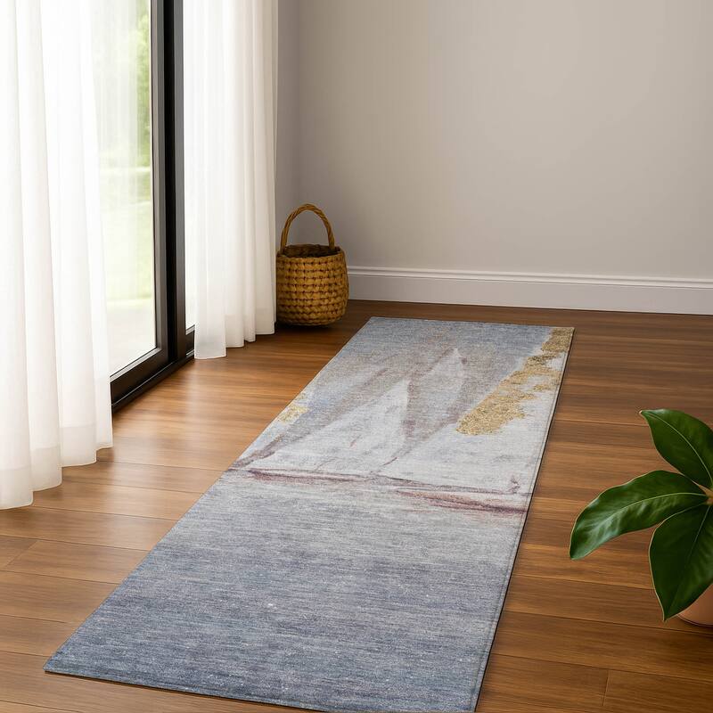 Premium Washable Super Soft Modern Sailboat Mayfield Rug - Blue - 2'3" x 7'6"