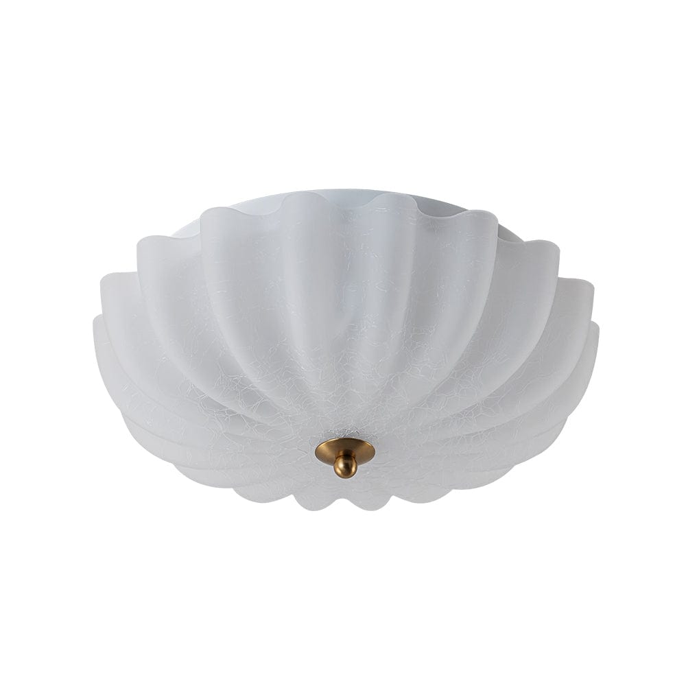 French Textured Frosted White Glass Scalloped Round Ceiling Light