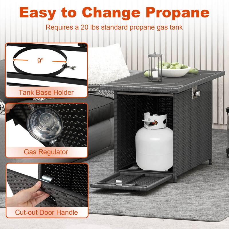 Costway 44.5" Propane Fire Pit Table with Metal Slatted Tabletop & - See Details
