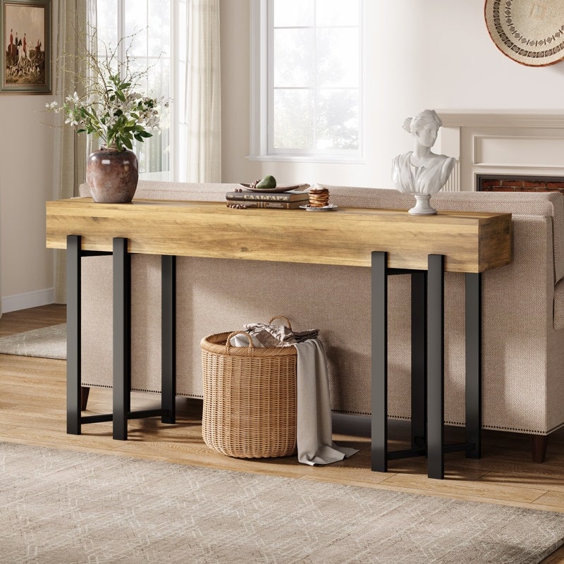 Farmhouse Wooden/ Metal Console Table for Living Room Entryway
