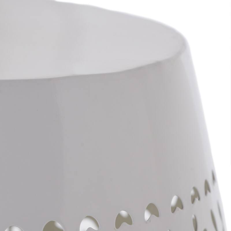 Side Table, Lace Cut Metal End Table for Outdoor & Indoor Use, Barrel Shape Accent Table, No Assembly Needed