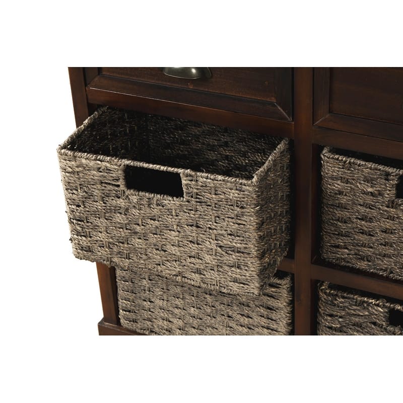 Rustic Acacia&Rattan Storage Cabinet-Farmhouse Style,No Assembly
