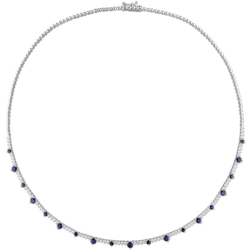 Miadora 2 7/8ct TGW Blue Sapphire and 1 3/5ct TDW Diamond Station Necklace in 14k White Gold