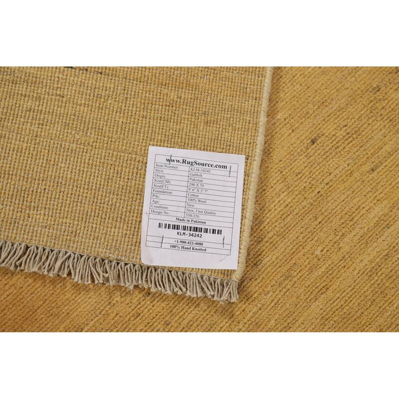 Yellow Modern Gabbeh Runner Rug Hand-Knotted Wool Carpet - 2'7"x 9'6"