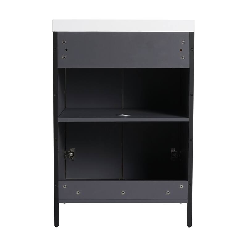 36" Freestanding Bathroom Vanity with Ceramic Sink, 2 Doors and 2 Drawers, Modern Grey Finish,8" Faucet Mount