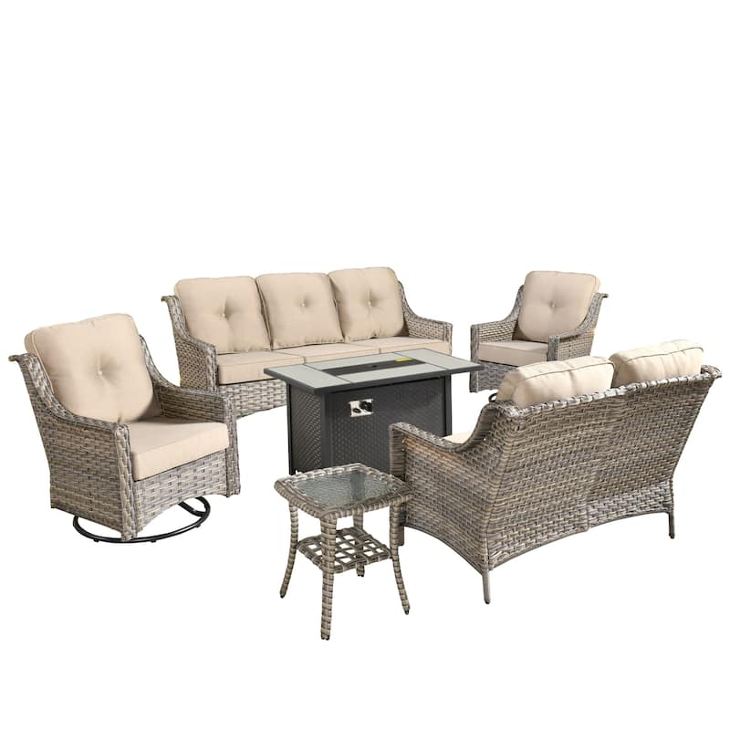 XIZZI Outdoor Wicker Patio Furniture Conversation Set with Fire Table