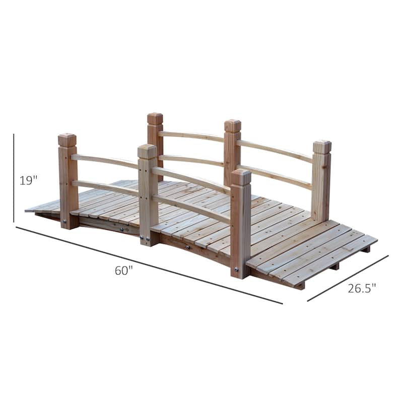 Outsunny Wooden Garden Bridge with Safety Rails,Backyard Footbridge