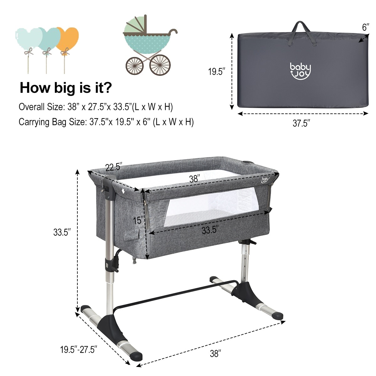Baby joy Portable Baby Bed Side Sleeper Infant Travel 10 Inclined