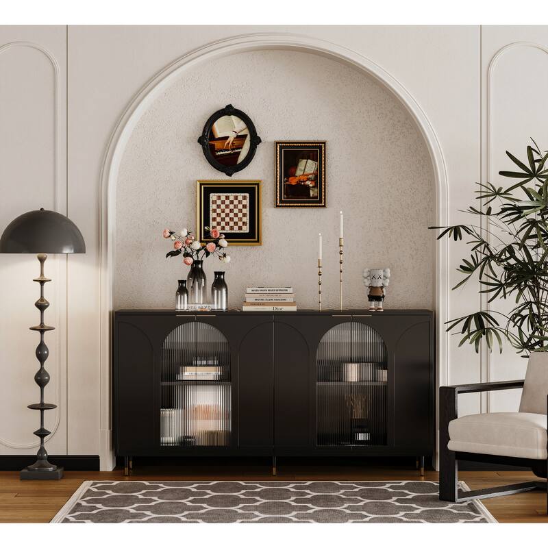 Accent Cabinet Black Wooden Cabinet with Buffet Server Cabinet Storage - Black